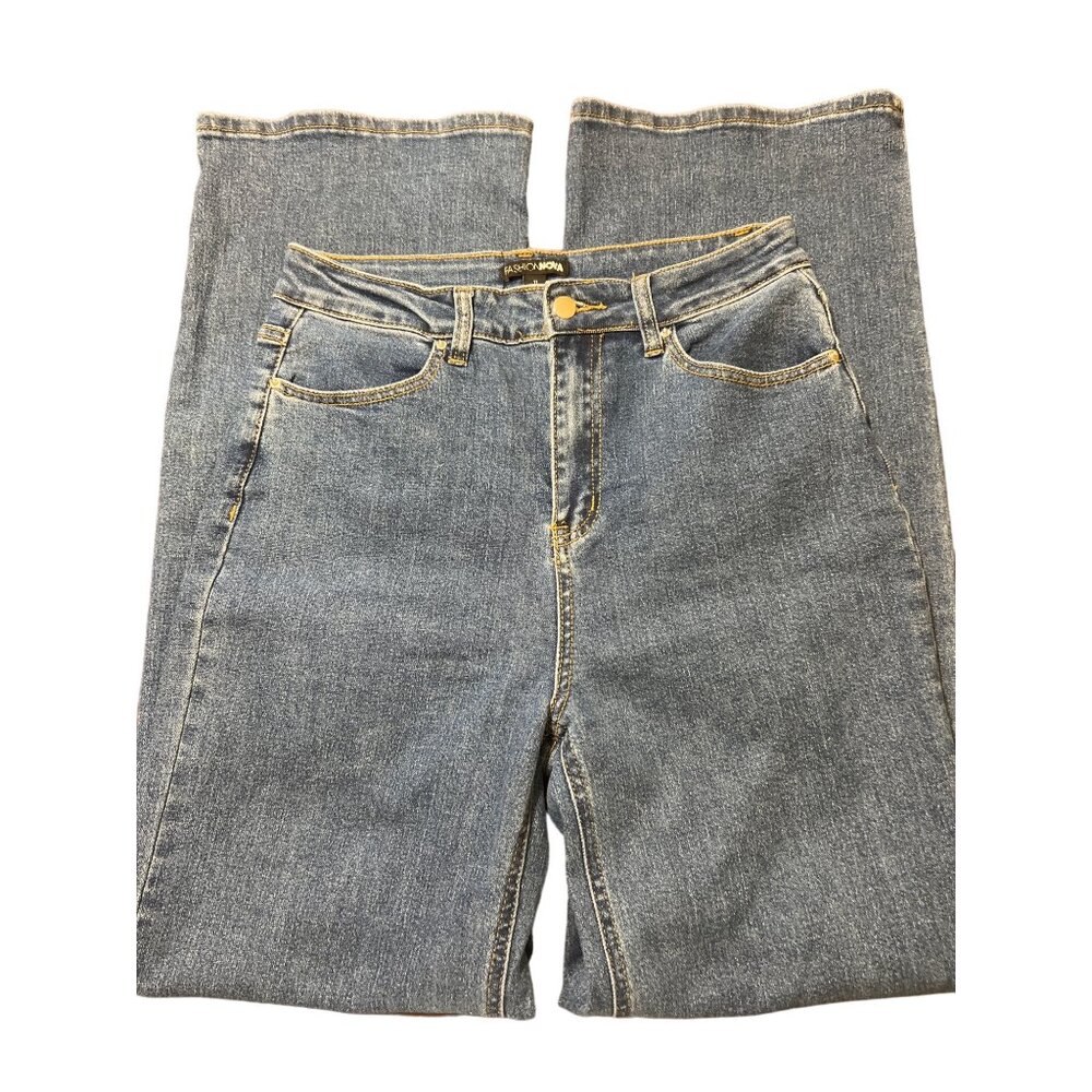 Fashion Nova High Waist Straight Baggy Blue Denim Jeans Size 11 Sweet Love Jean